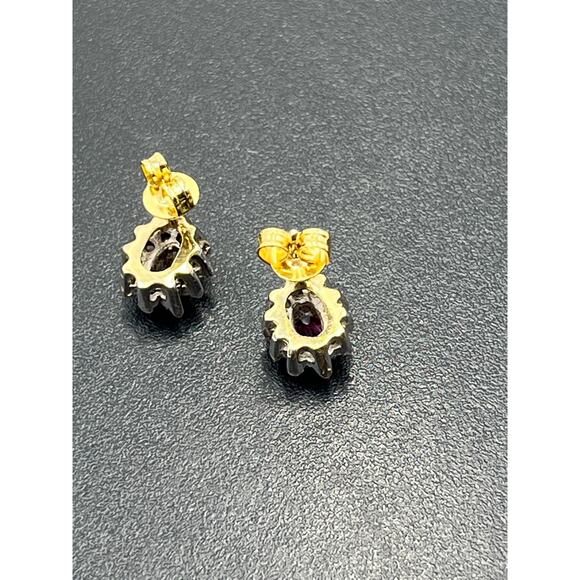 Vintage 14k Two Tone Gold Genuine
Ruby & Diamond Halo Stud Small Earrings - Picture 9 of 16